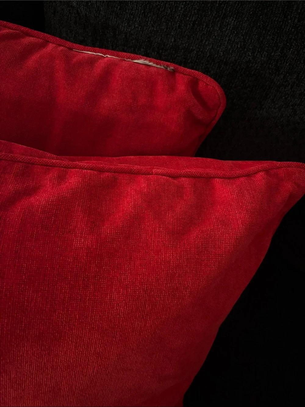 red throw pillows featuring a textured, woven chenille fabric, soft 24 inch